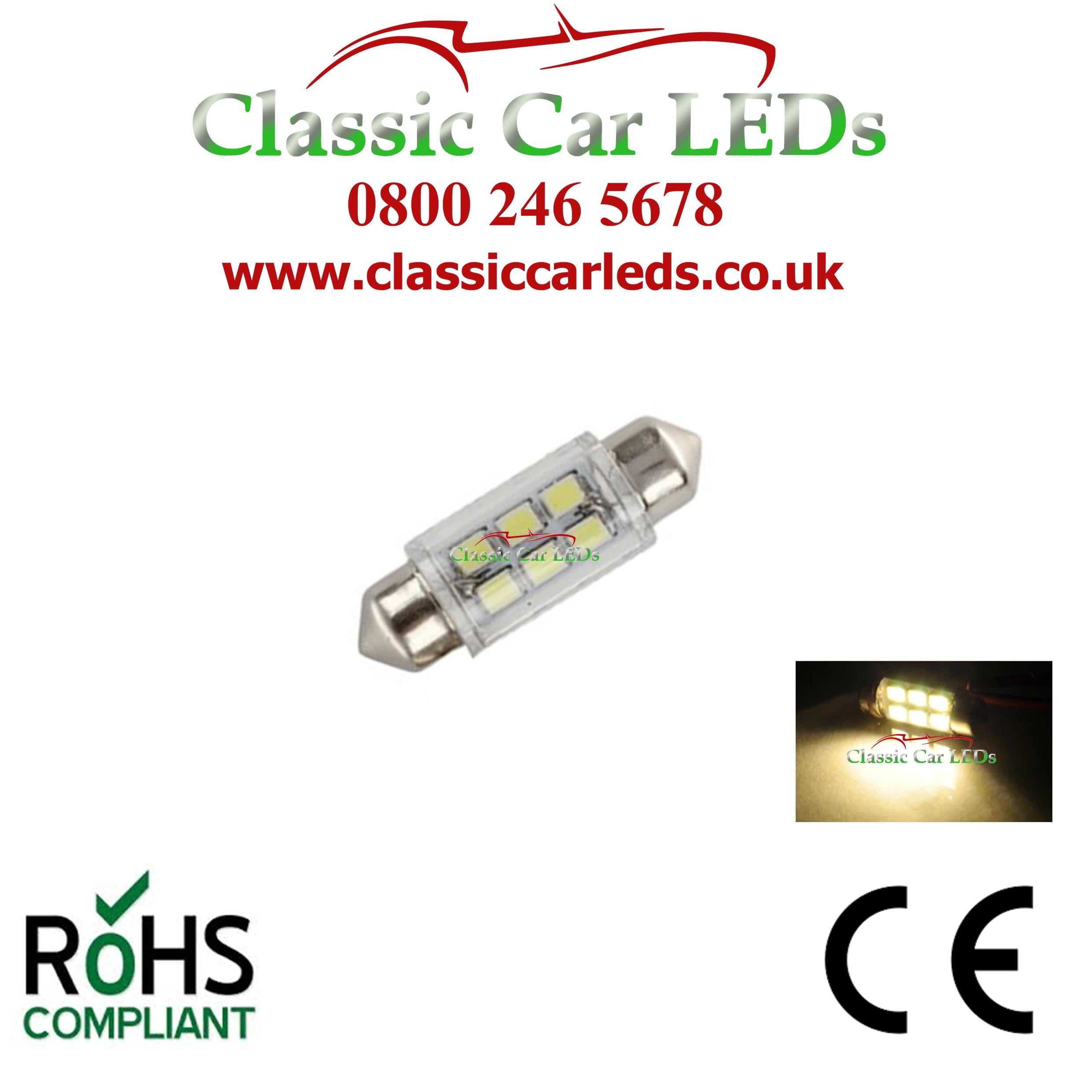 WARM WHITE INTERIOR COURTESY / NUMBER PLATE LED BULB GLB239 GLB256 C5W –  Classic Car LEDs Ltd