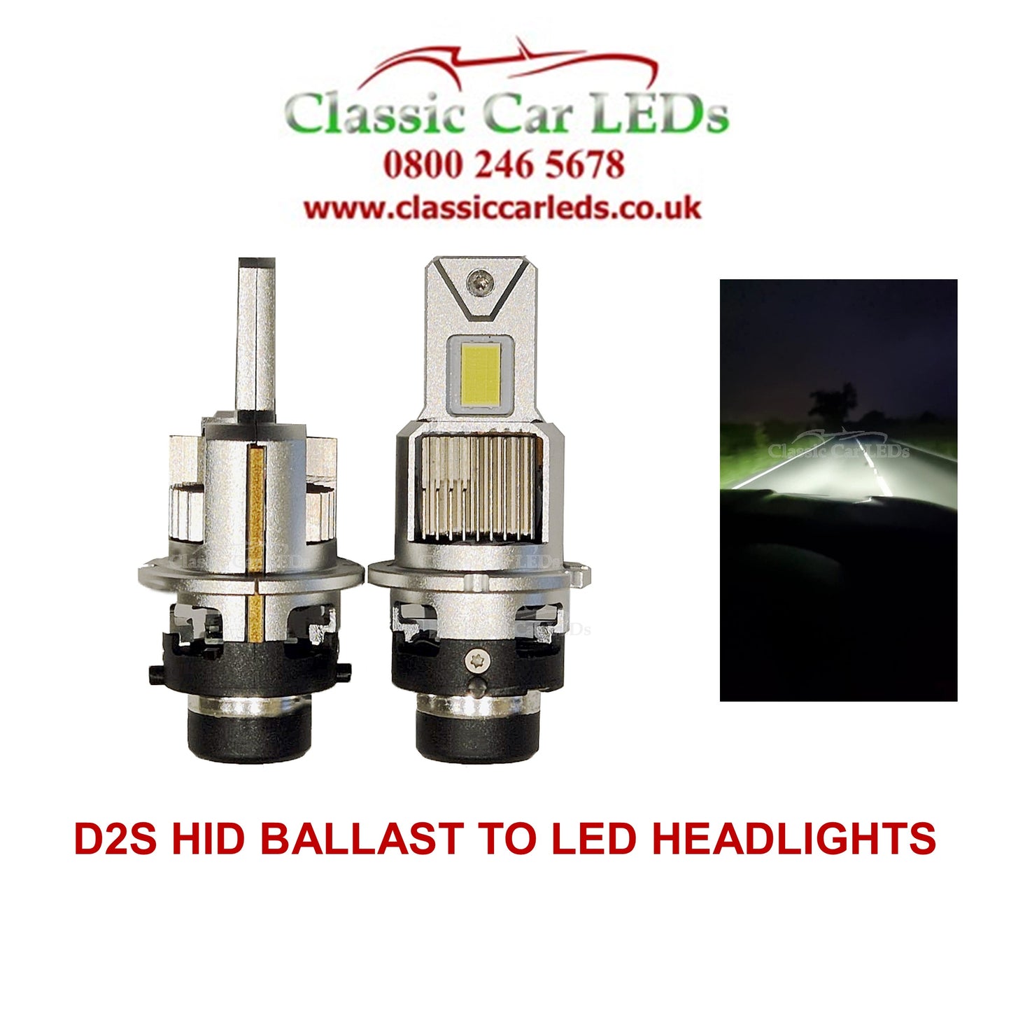 D2S HID to LED Conversion Kit 9600LM 6000k Daylight White - Replacement for OEM HID Zenon