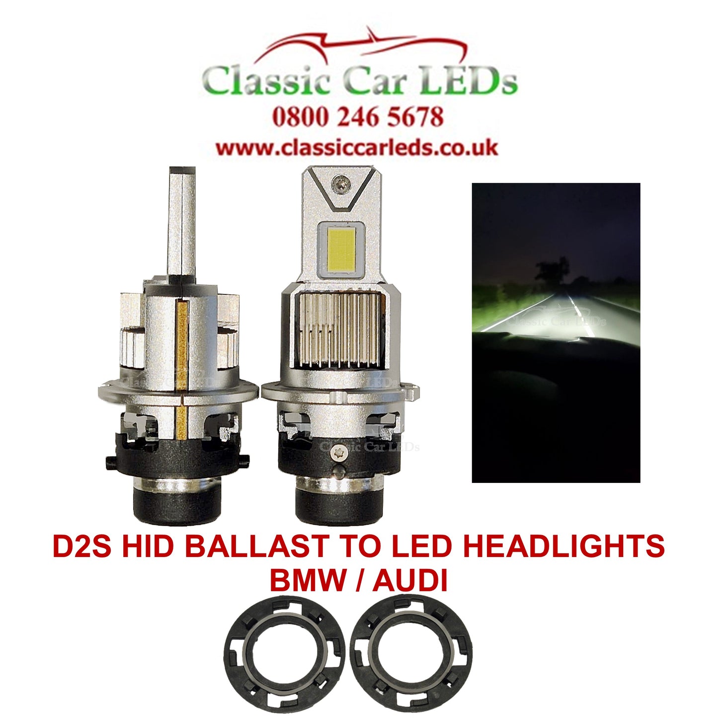 D2S HID to LED Conversion Kit 9600LM 6000k Daylight White - Replacement for OEM HID Zenon