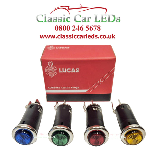 Lucas Illuminated Dashboard Warning Light with chrome bezel - various colours