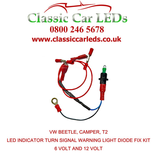 VW Beetle, Camper, T2, LED Indicator warning light fix kit. 6 Volt, 12 Volt.