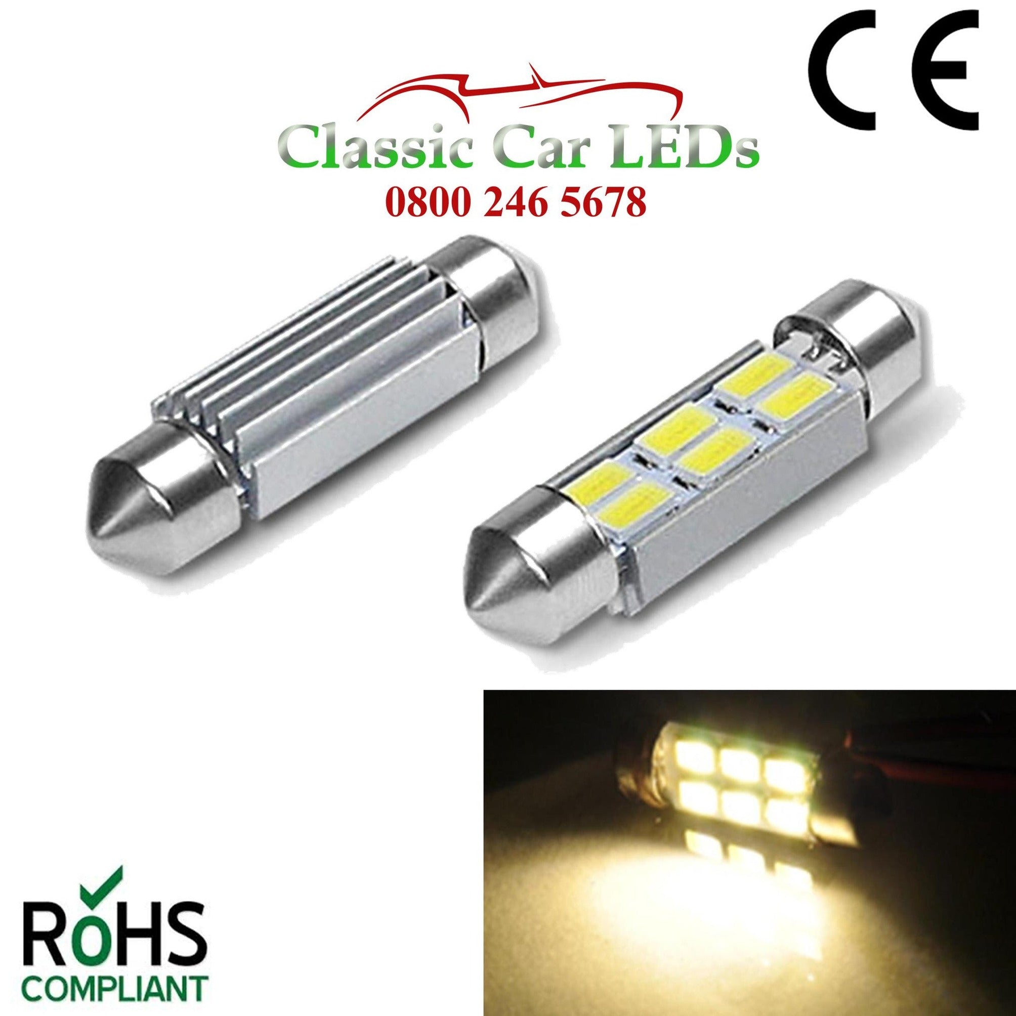 42MM WARM WHITE FESTOON LED BULB 5630 6 SMD CLASSIC CAR MOTORBIKE SCOO –  Classic Car LEDs Ltd