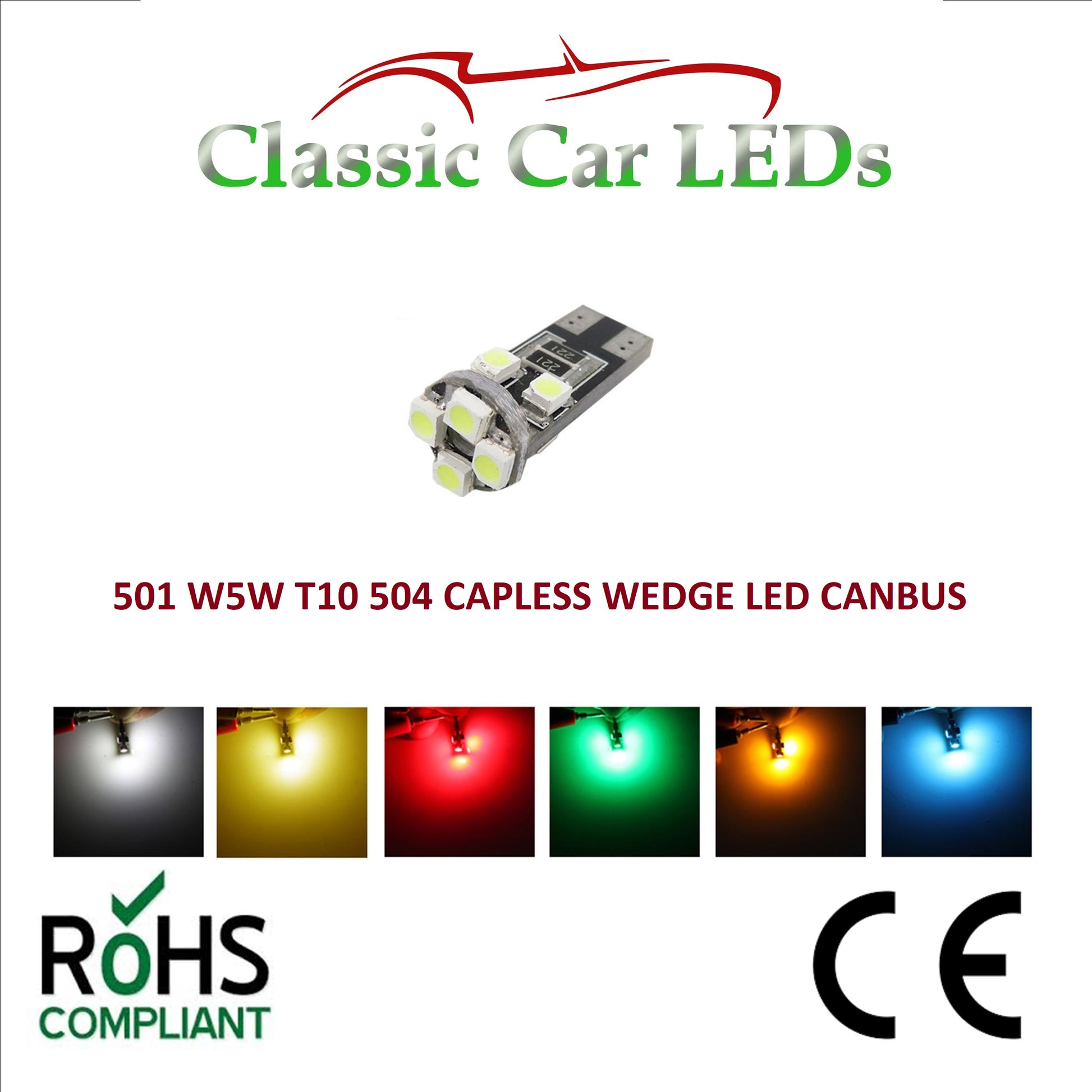 501 T10 LED Canbus Capless Wedge Bulb Sidelight Number Plate Interior –  Classic Car LEDs Ltd